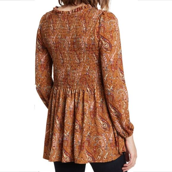 Melloday Women Smocked Peplum Top L boho Floral Cottage Country Fall - Picture 8 of 14